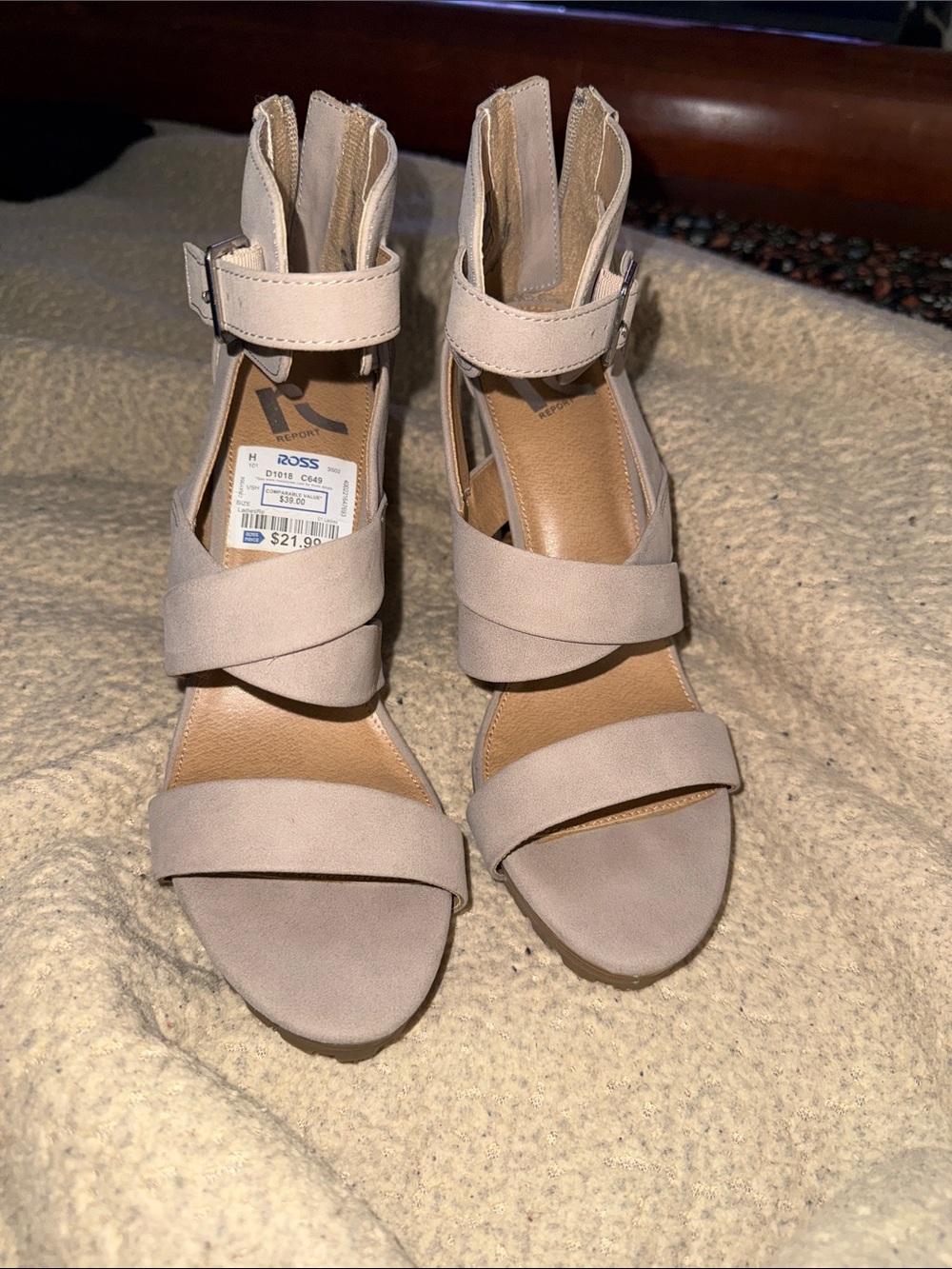 Report Signature Blush Beige Strappy Block Heel Sandals